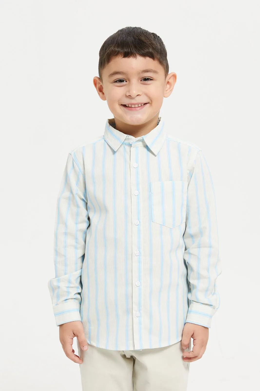 Boys Blue Striped Bedford Cord Shirt