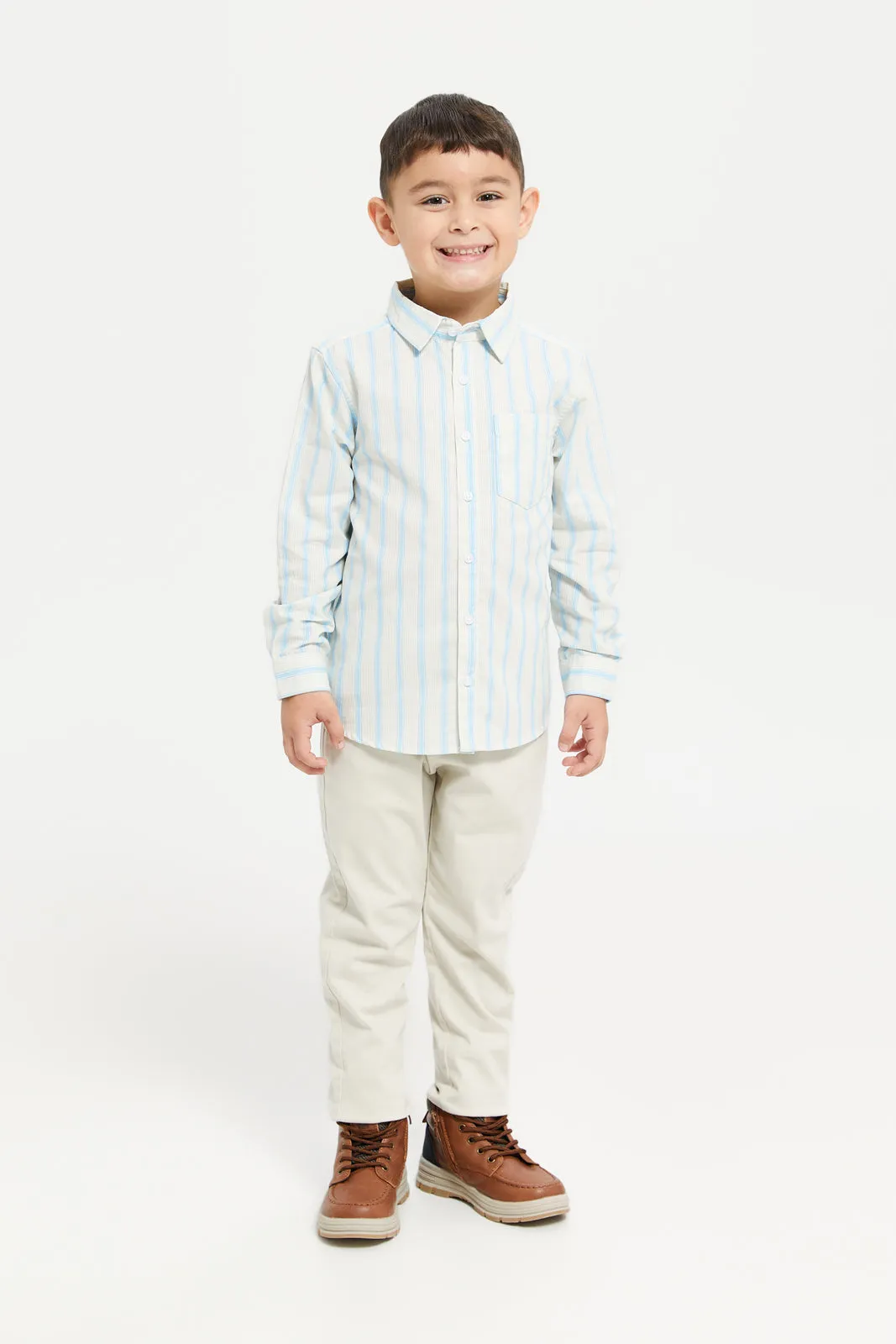 Boys Blue Striped Bedford Cord Shirt