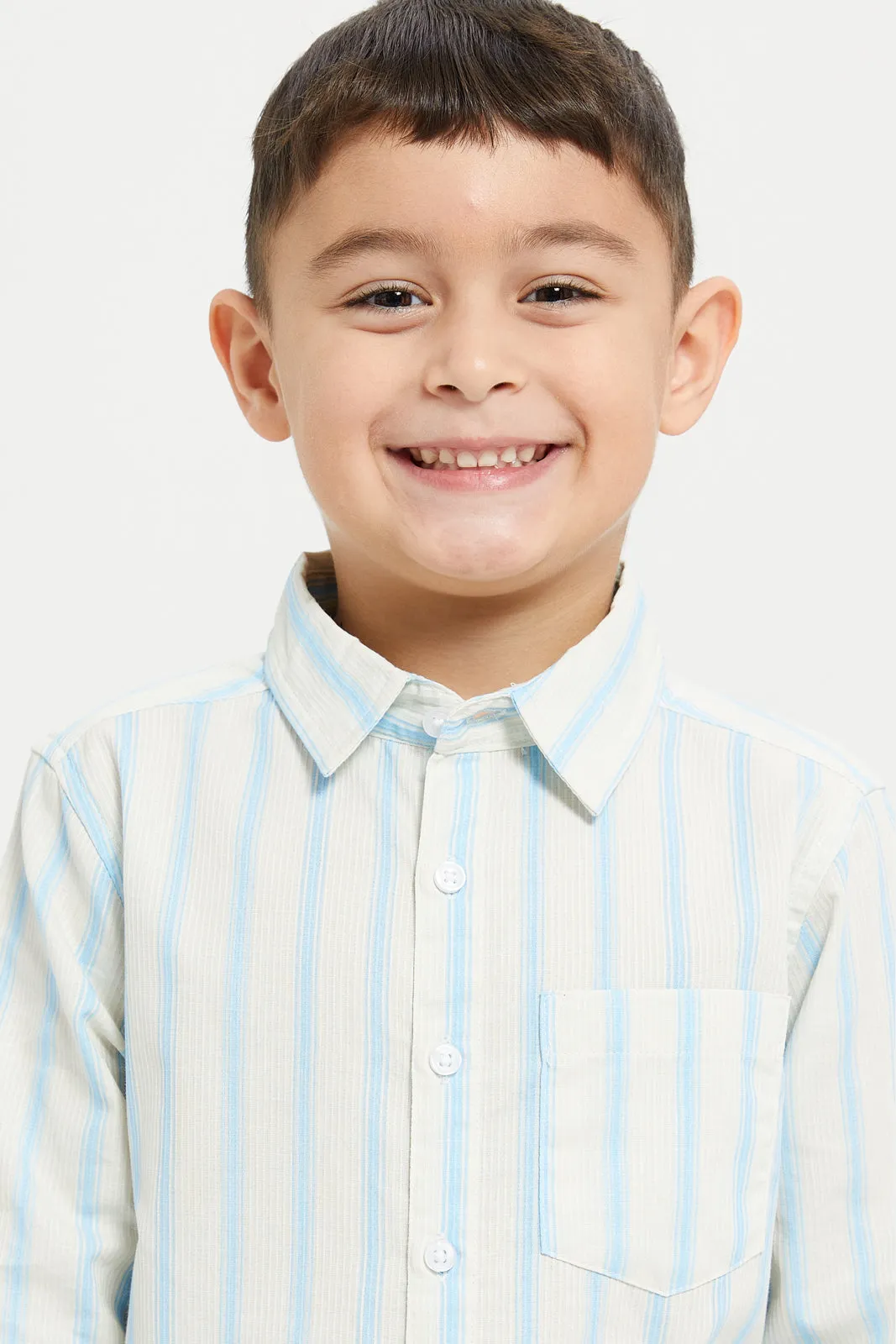 Boys Blue Striped Bedford Cord Shirt