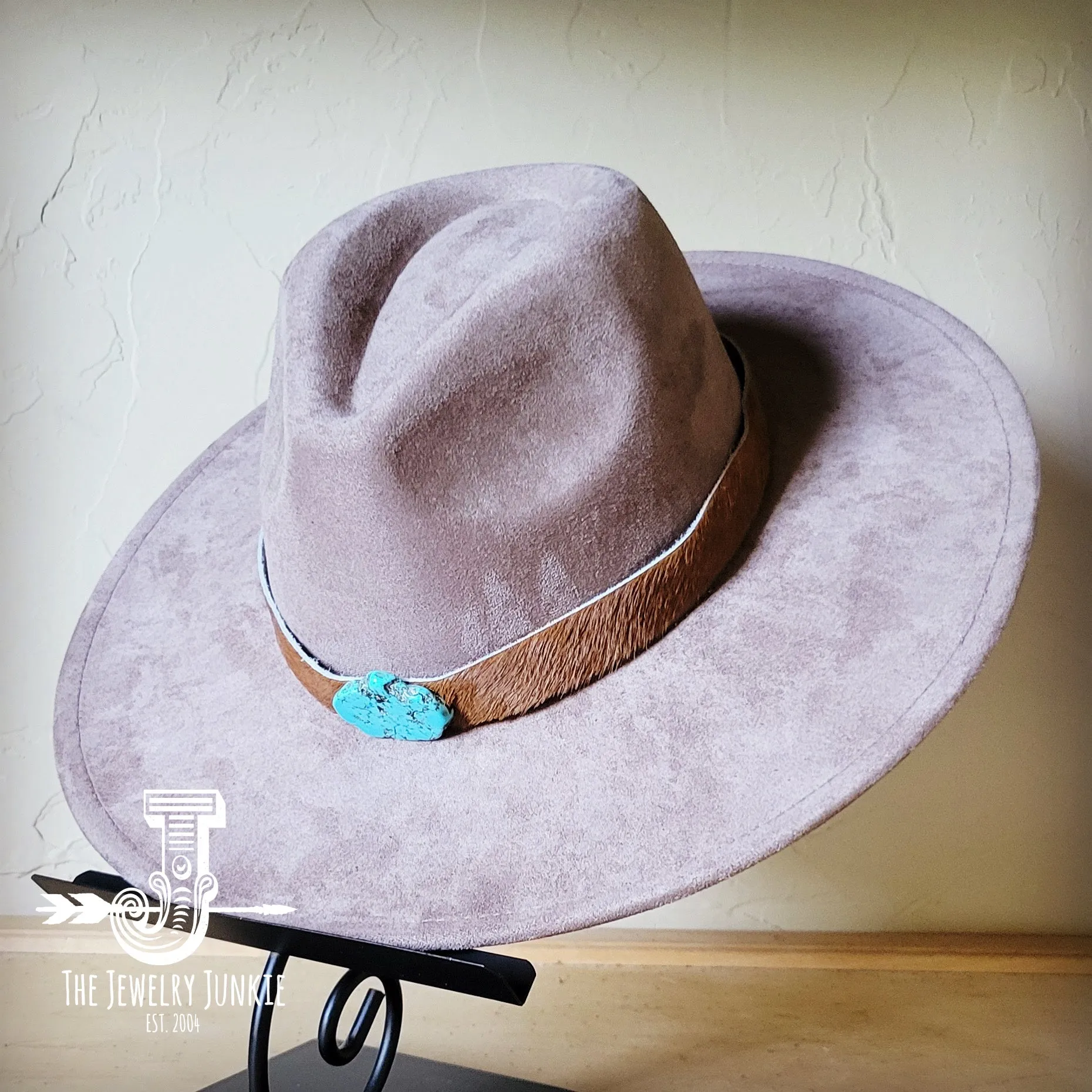 Brown Hide Turquoise Slab Leather Band   Choice of Boho Hat 985s