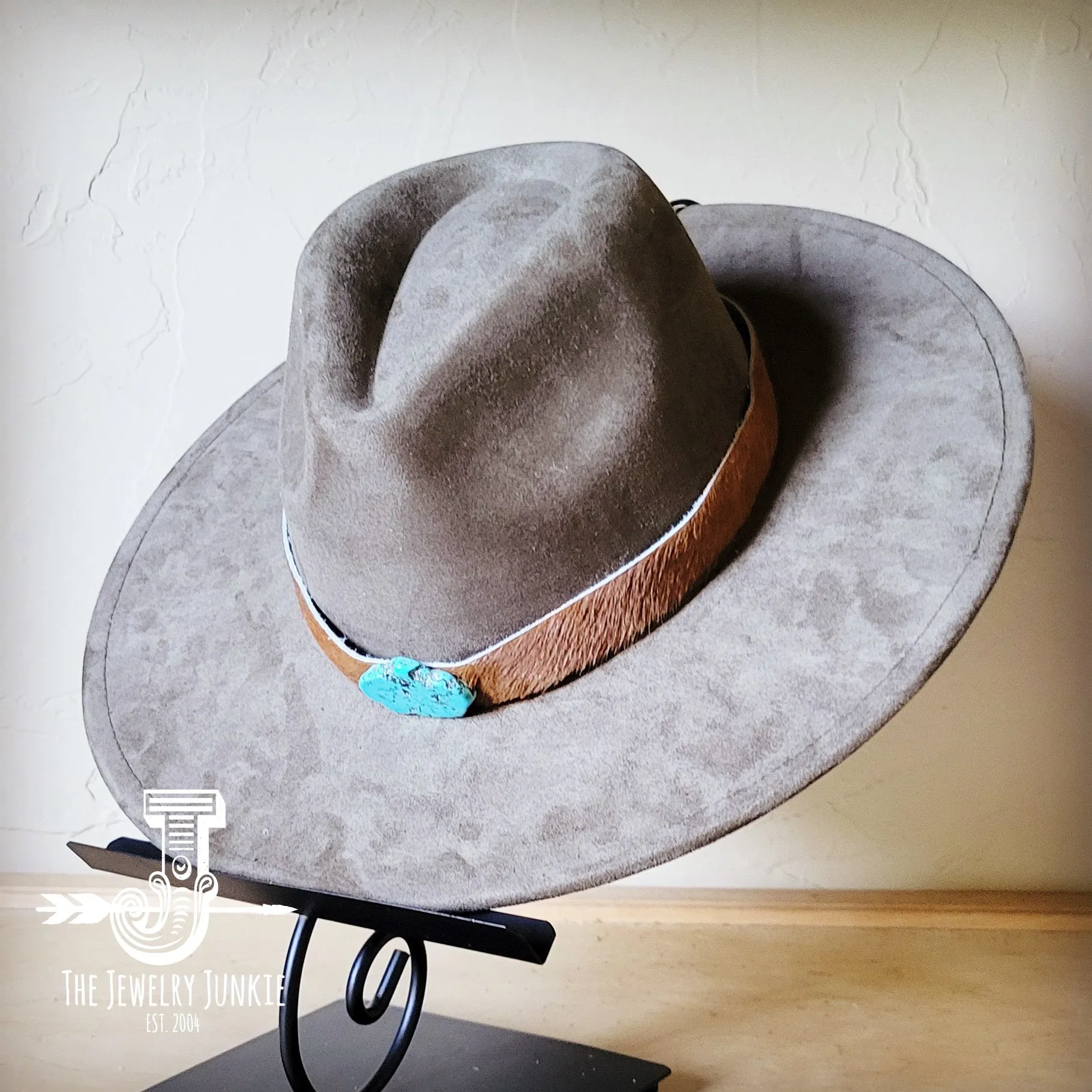 Brown Hide Turquoise Slab Leather Band   Choice of Boho Hat 985s