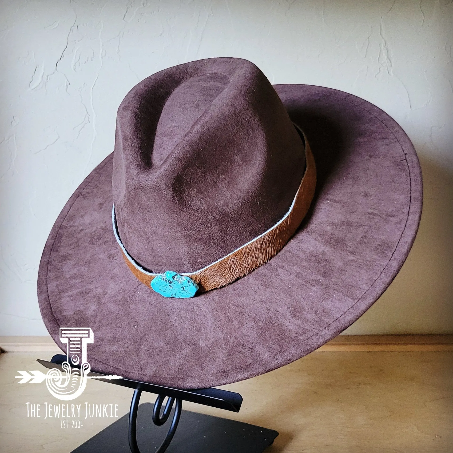 Brown Hide Turquoise Slab Leather Band   Choice of Boho Hat 985s