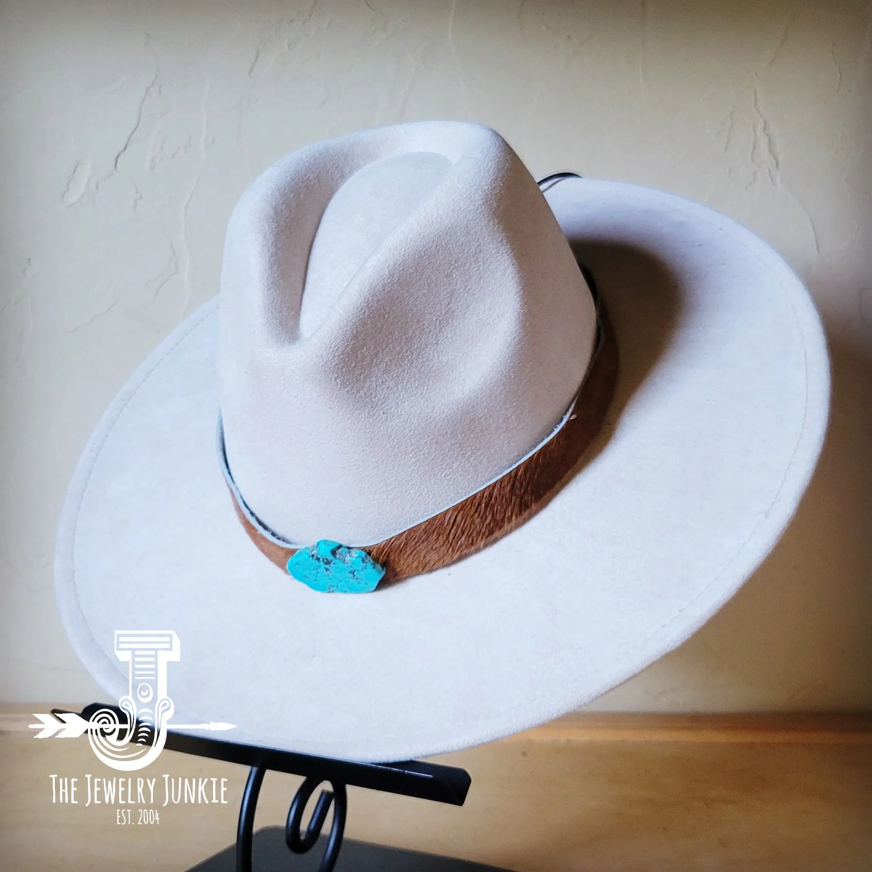 Brown Hide Turquoise Slab Leather Band   Choice of Boho Hat 985s