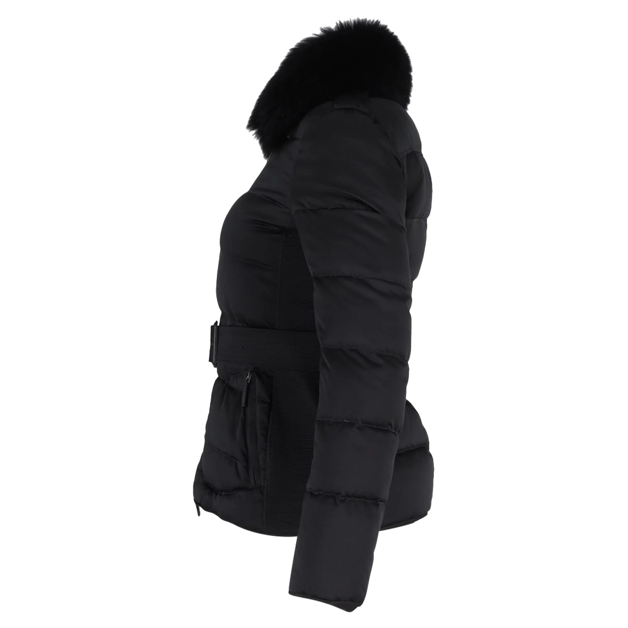 Burberry Fur Trim Quilted Down Jacket In Black Polyester