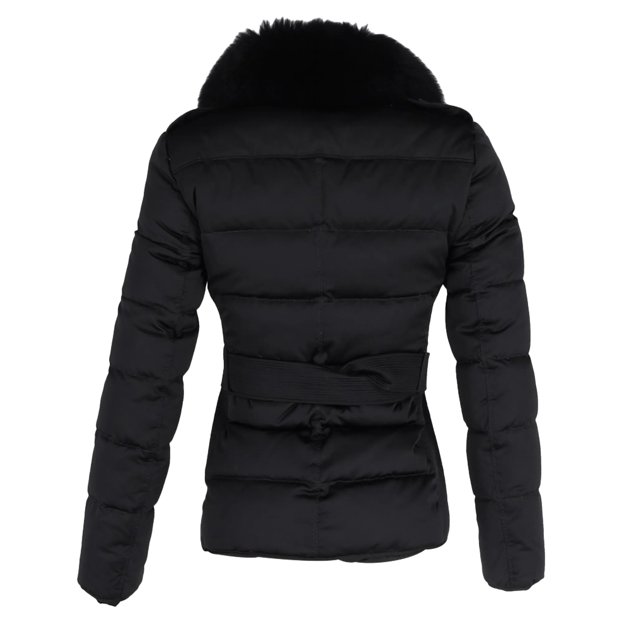 Burberry Fur Trim Quilted Down Jacket In Black Polyester