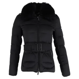 Burberry Fur Trim Quilted Down Jacket In Black Polyester