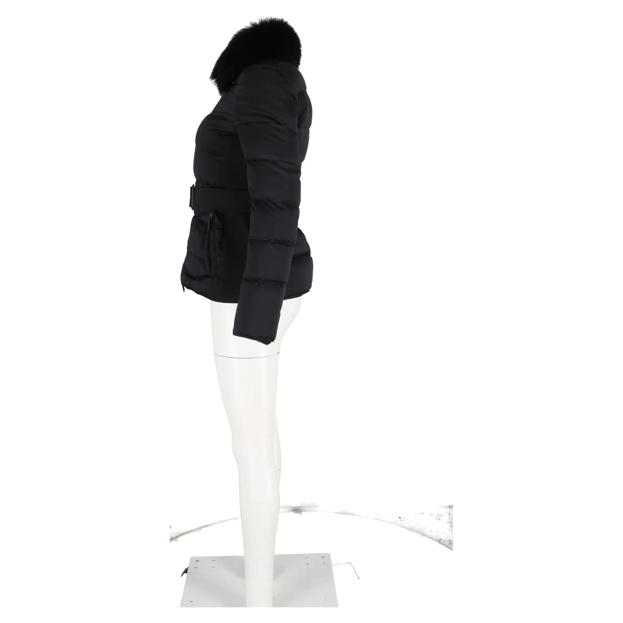 Burberry Fur Trim Quilted Down Jacket In Black Polyester