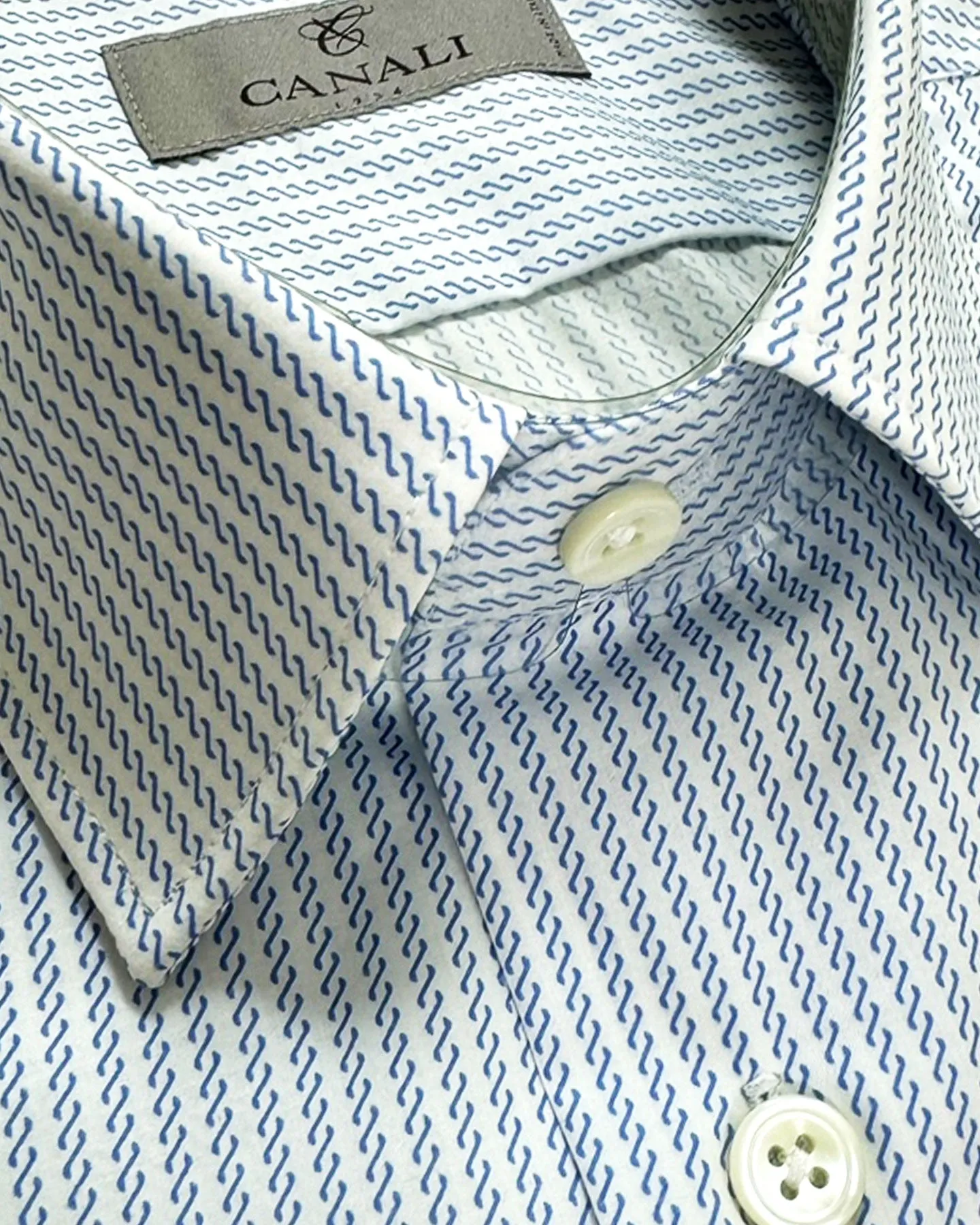 Canali Shirt White Royal Blue Patterned Stripes Design - Modern Fit 38 - 15