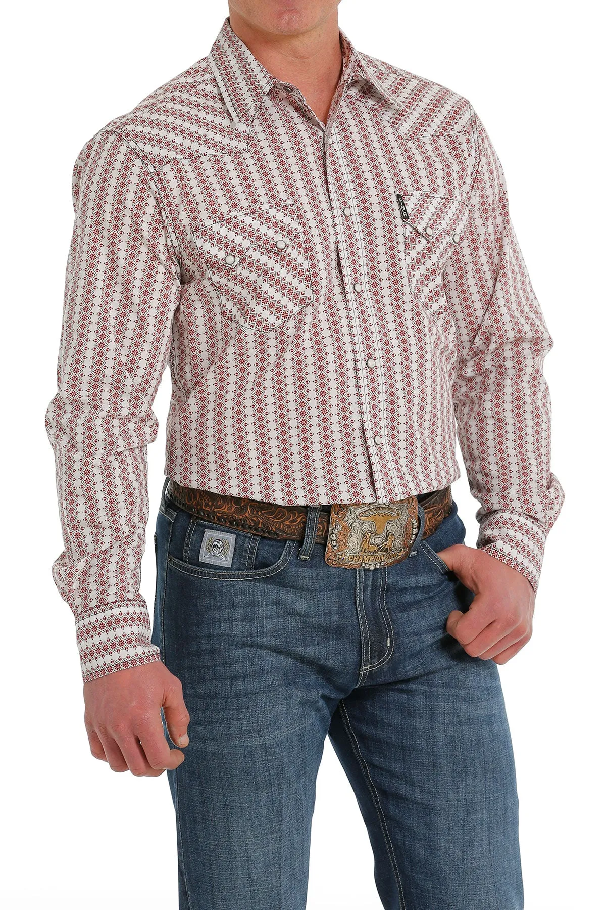 Cinch | White Striped Modern Fit Print LS Shirt