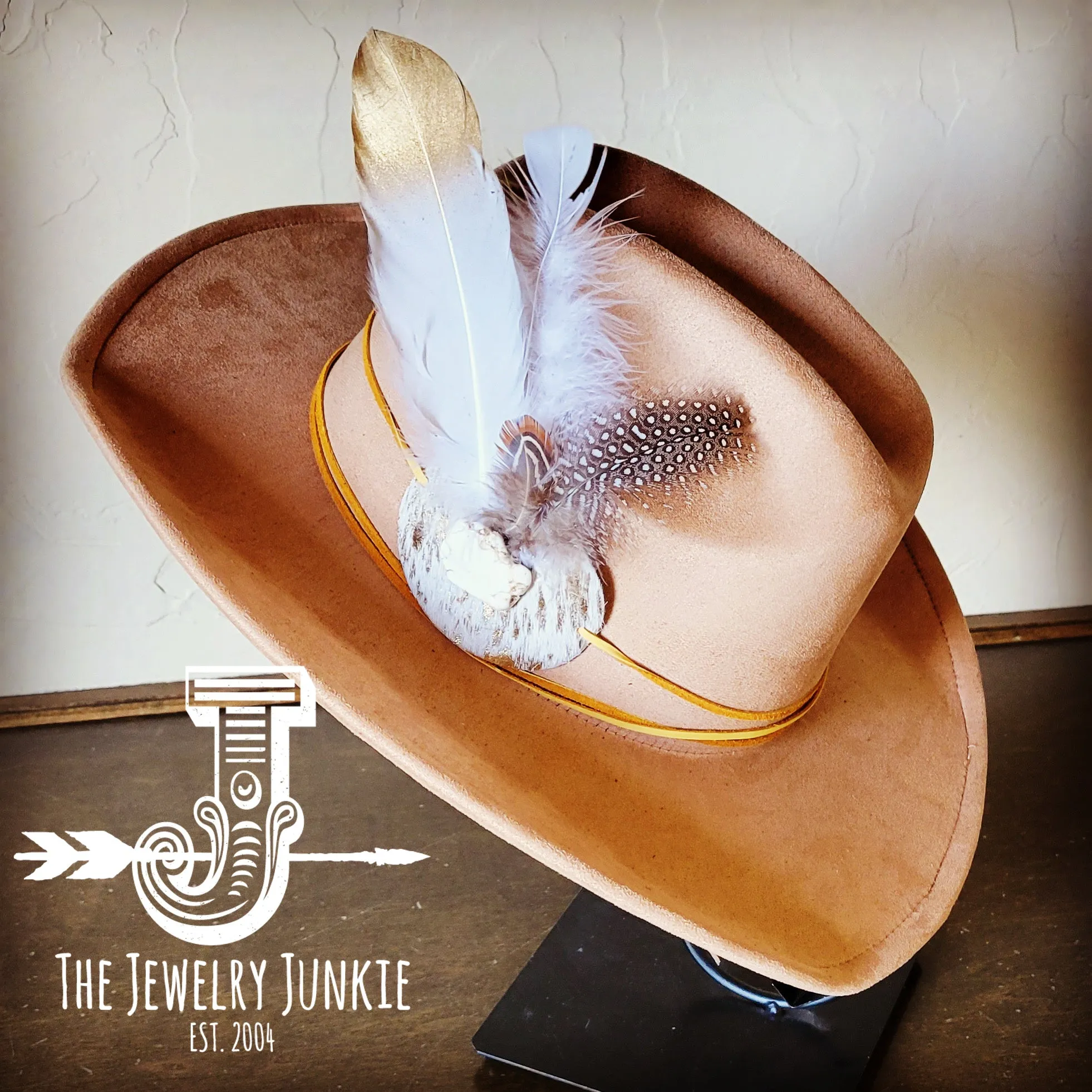 **Cowgirl Western Hat w/ Choice of Feather Hat Band-Tan 982k