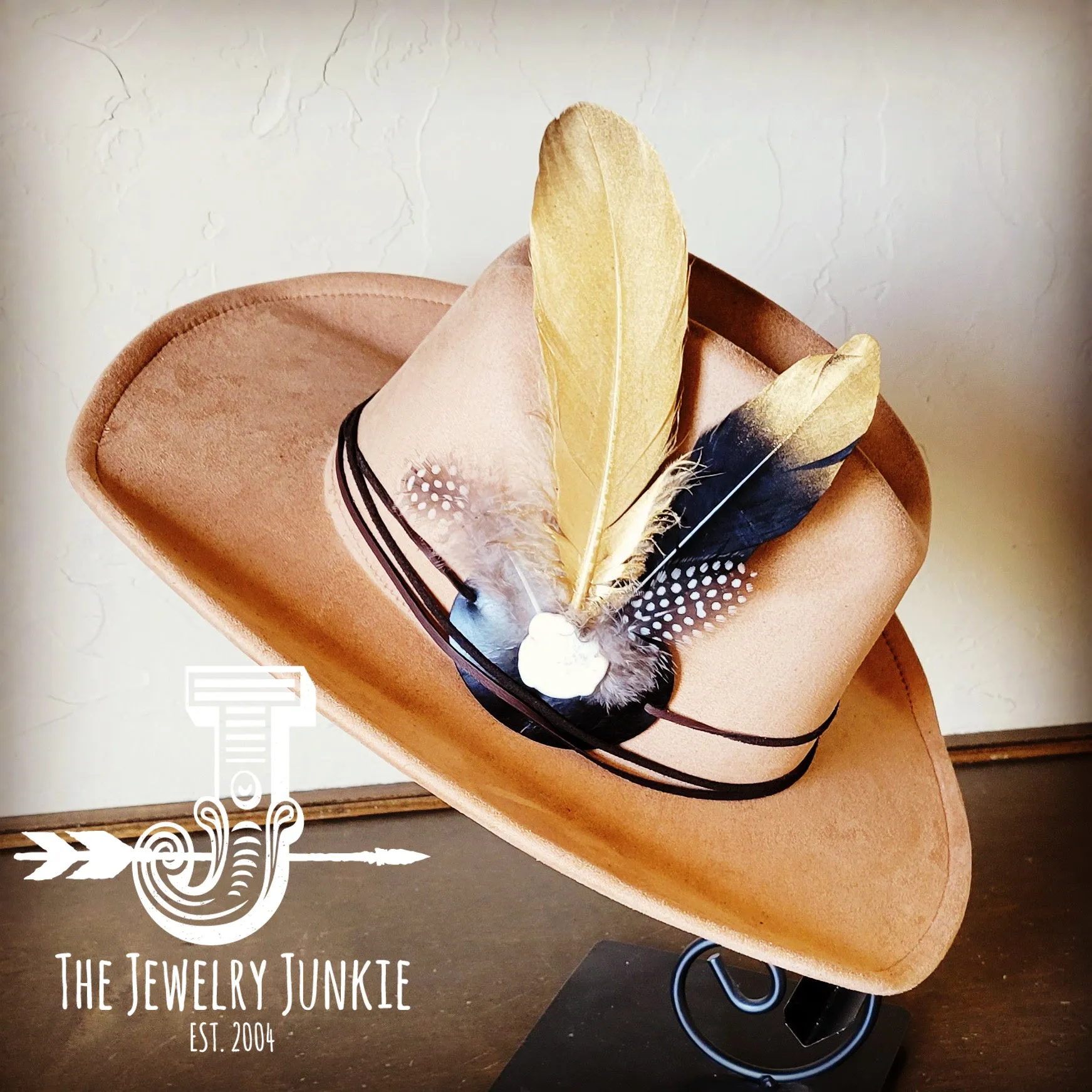 **Cowgirl Western Hat w/ Choice of Feather Hat Band-Tan 982k