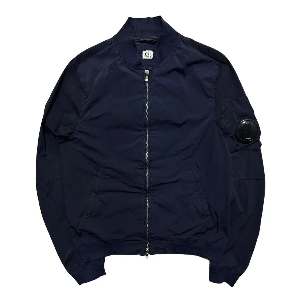 CP Company Dark Blue Nycra Nylon Big Lens Bomber Jacket