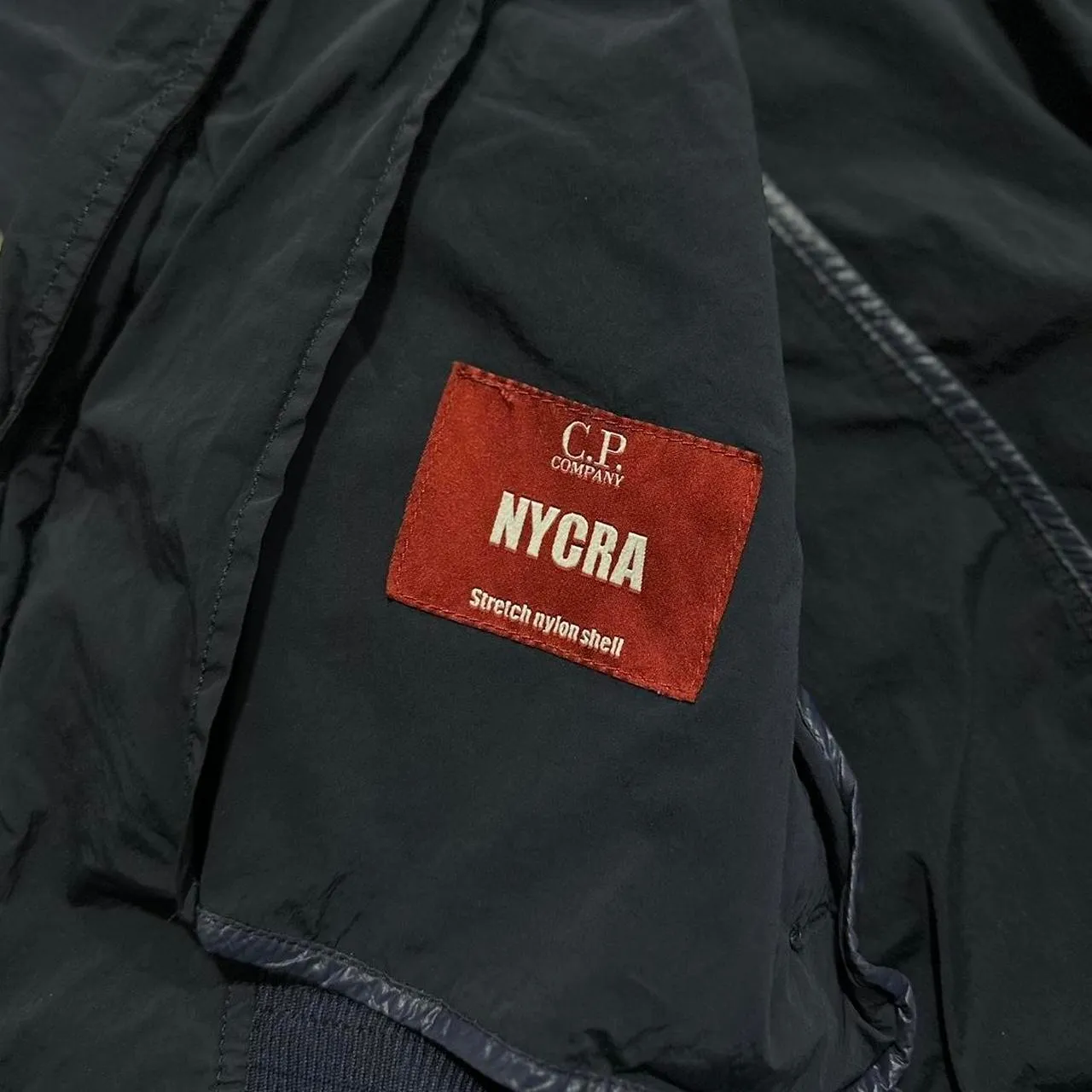 CP Company Dark Blue Nycra Nylon Big Lens Bomber Jacket