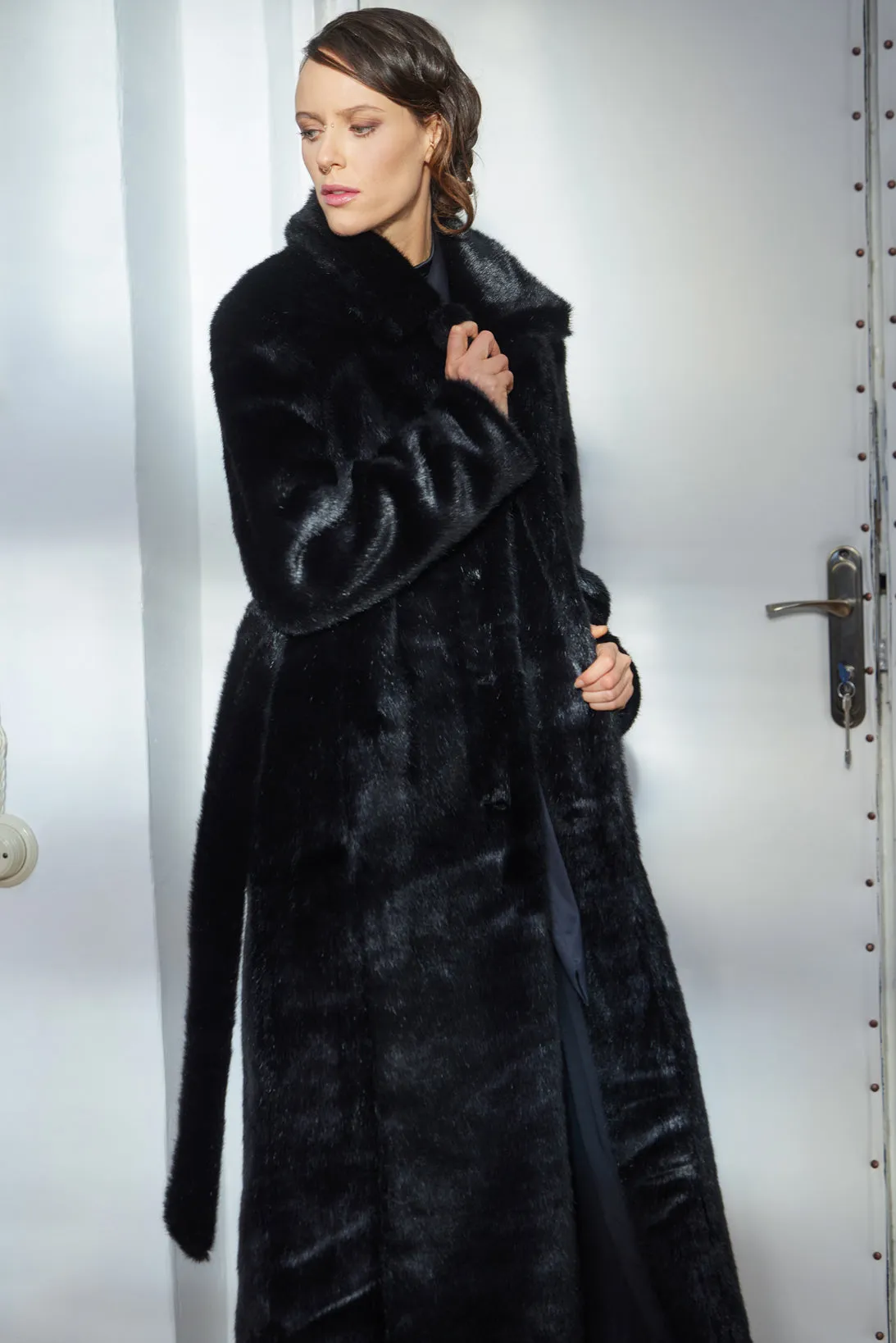 Demi-Season Solid Faux Fur Coat Black