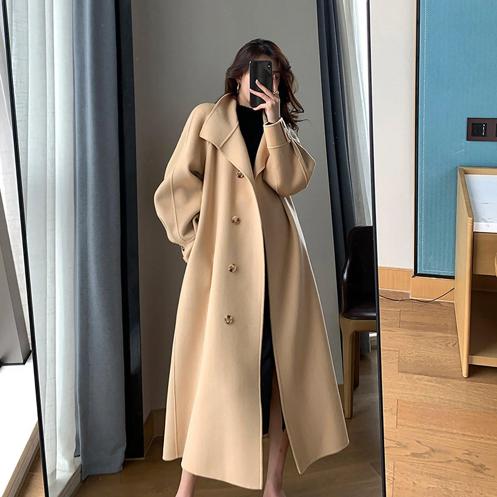 Double Face Wool Wrap Belted Long Coat