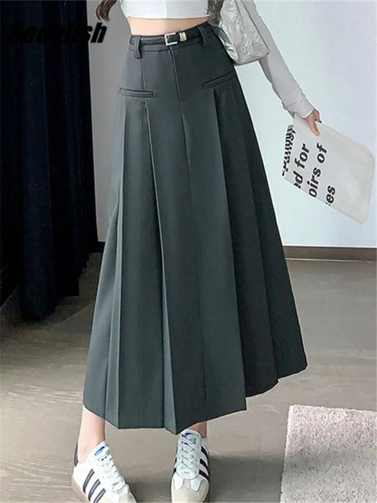 Elegant Autumn A-Line: High-Waisted Maxi Skirt in Luxurious Cotton Blend