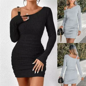 Elegant Monochrome Off-Shoulder Bodycon Dress