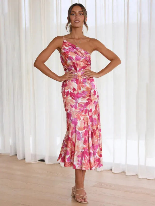 Elegant One Shoulder Mermaid Midi Cocktail Dress