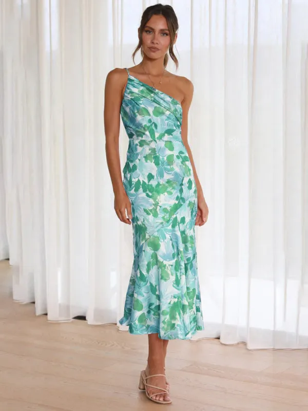 Elegant One Shoulder Mermaid Midi Cocktail Dress