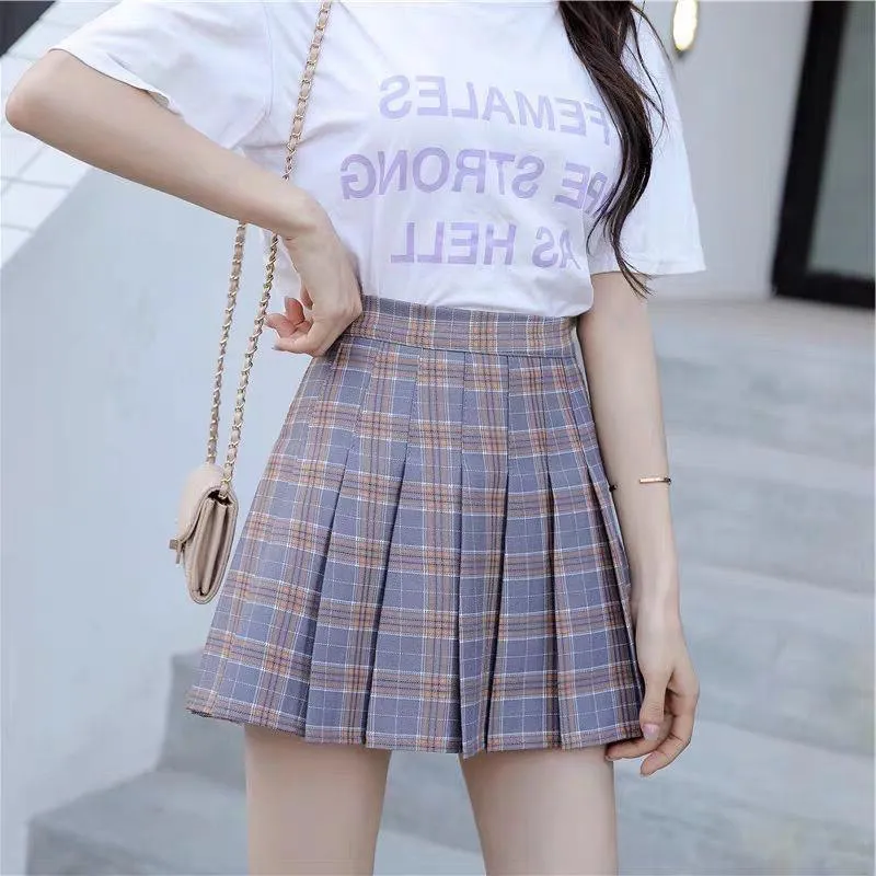 Essential High Waisted Pleated Plaid Skirts