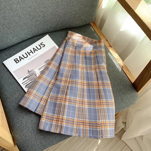 Essential High Waisted Pleated Plaid Skirts