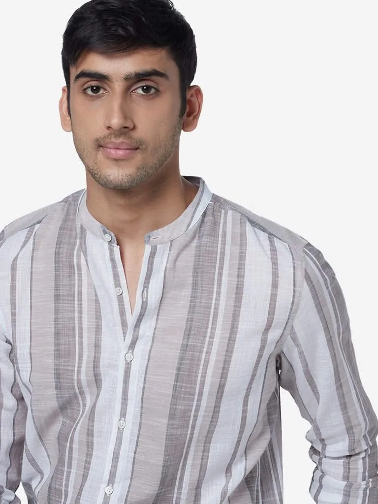 ETA Grey Resort Fit Striped Pure Cotton Shirt