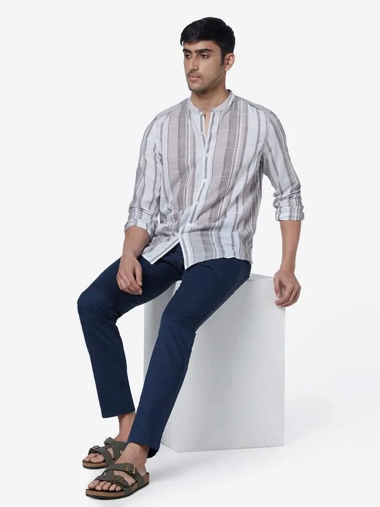 ETA Grey Resort Fit Striped Pure Cotton Shirt