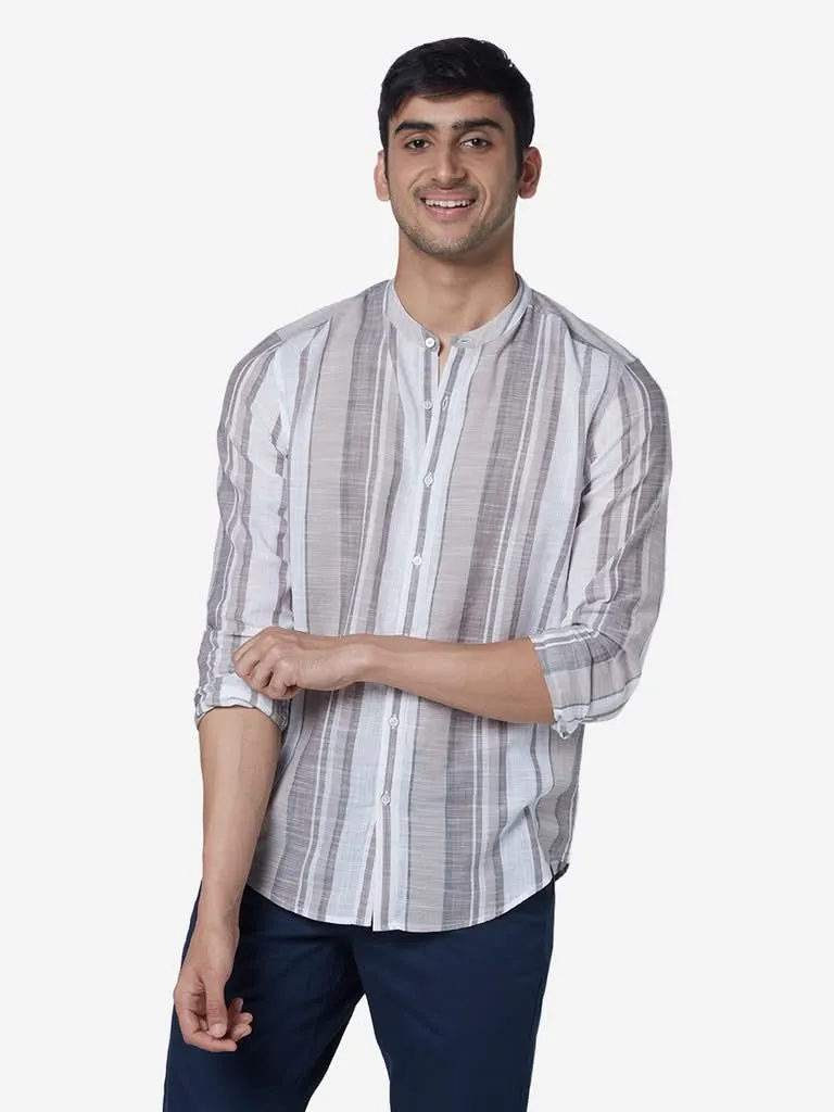 ETA Grey Resort Fit Striped Pure Cotton Shirt