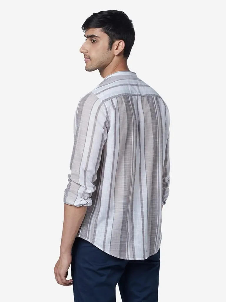 ETA Grey Resort Fit Striped Pure Cotton Shirt