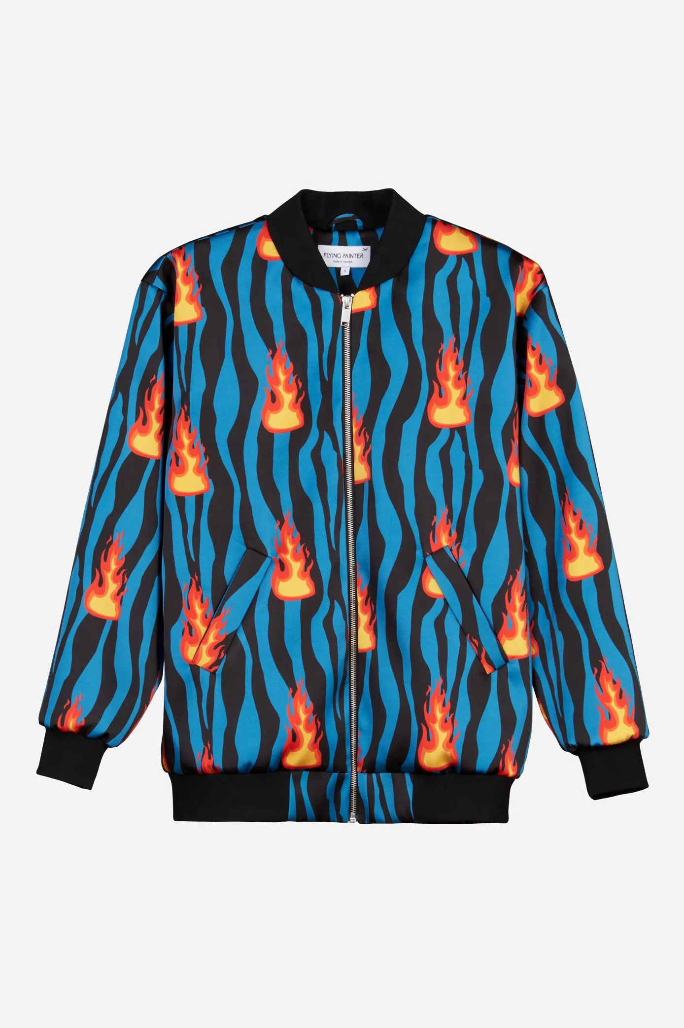 Fire print bomber jacket