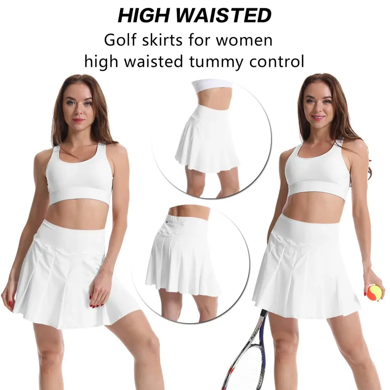 Golf Women's Tennis Skirts Pleated High Waisted White