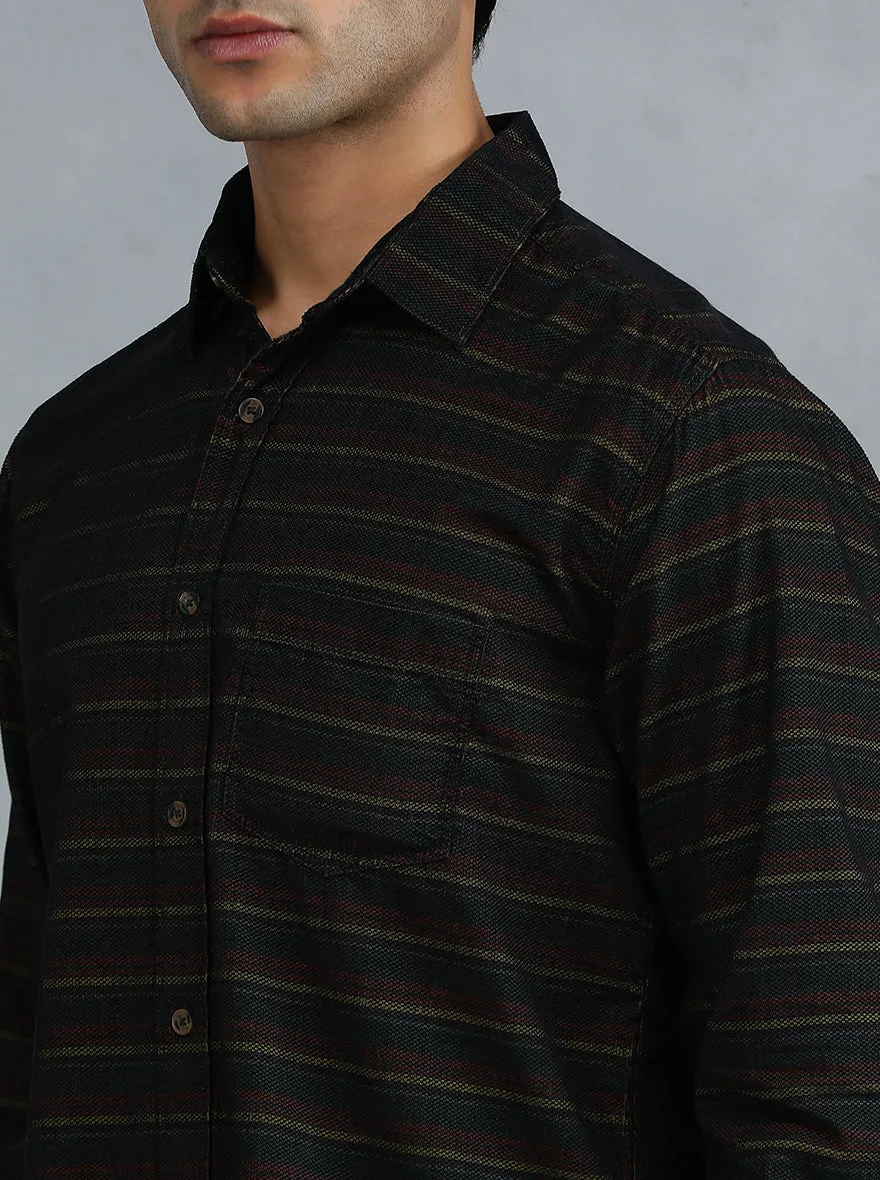 Green & Maroon Striped Slim Fit Casual Shirt | JadeBlue