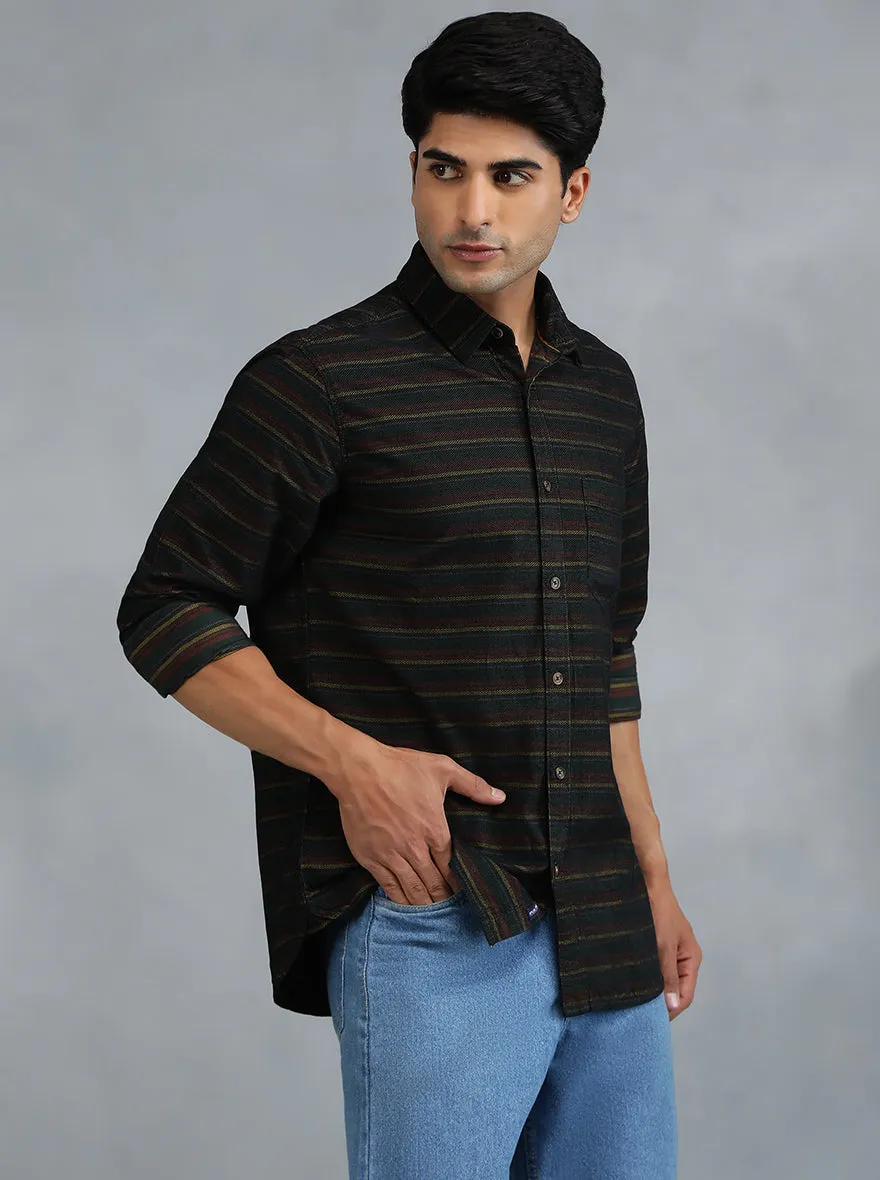 Green & Maroon Striped Slim Fit Casual Shirt | JadeBlue