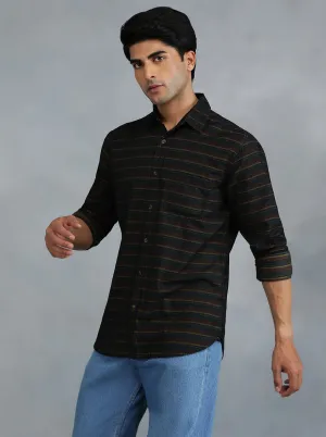 Green & Maroon Striped Slim Fit Casual Shirt | JadeBlue