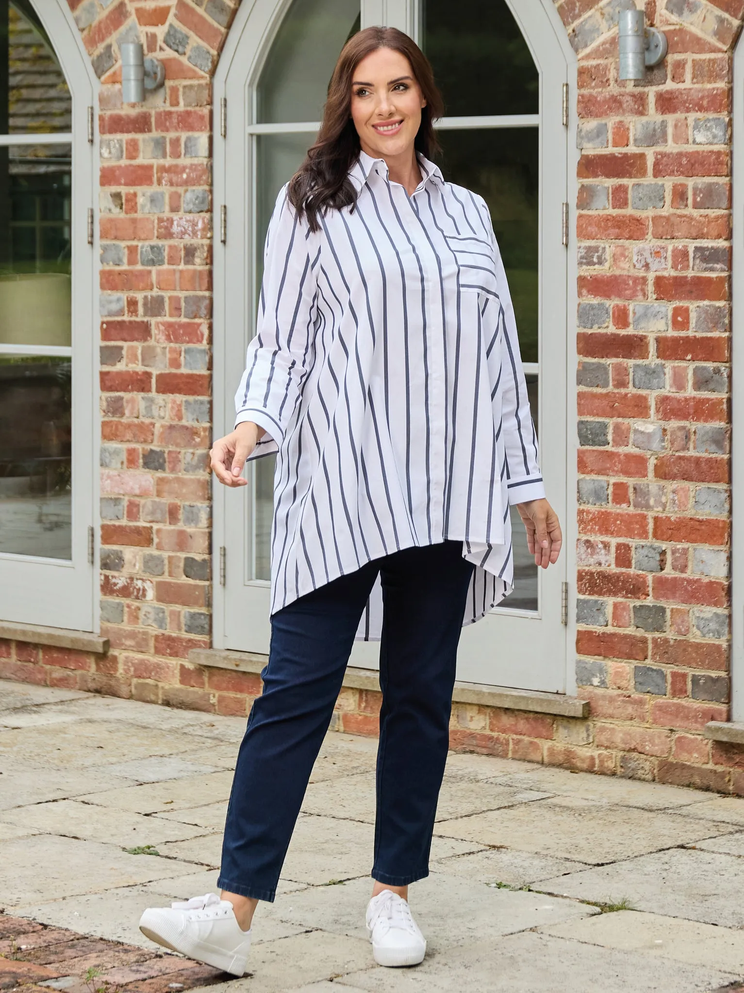 Harriet Cotton Stripe Shirt - White/Navy