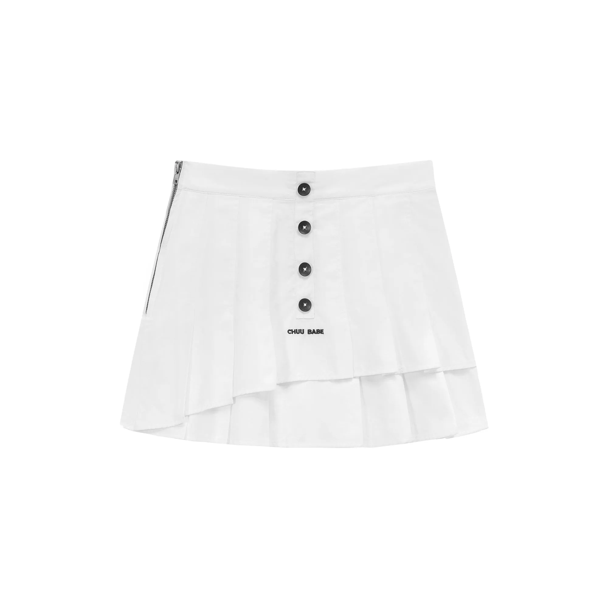 High Waisted Button Pleated Mini Skirt