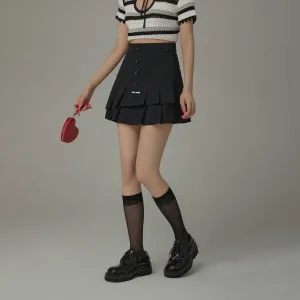 High Waisted Button Pleated Mini Skirt