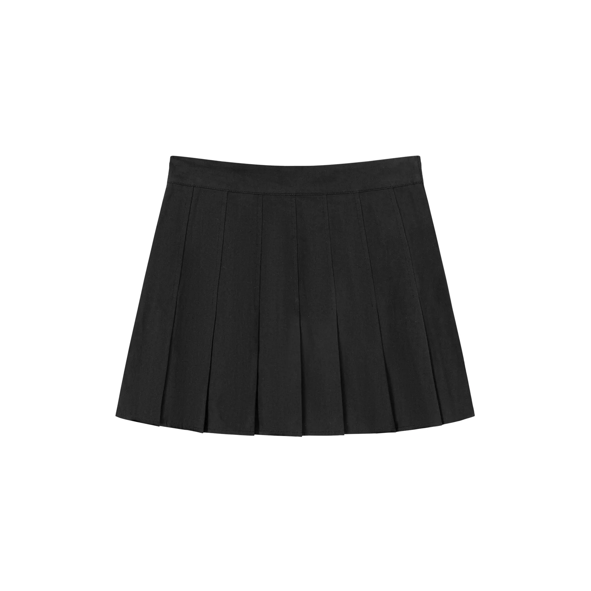 High Waisted Button Pleated Mini Skirt