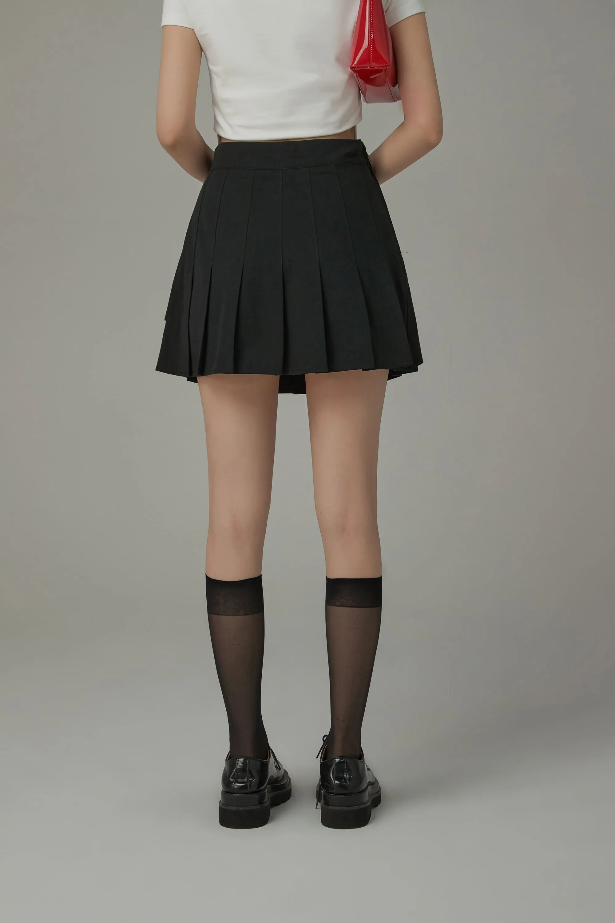 High Waisted Button Pleated Mini Skirt