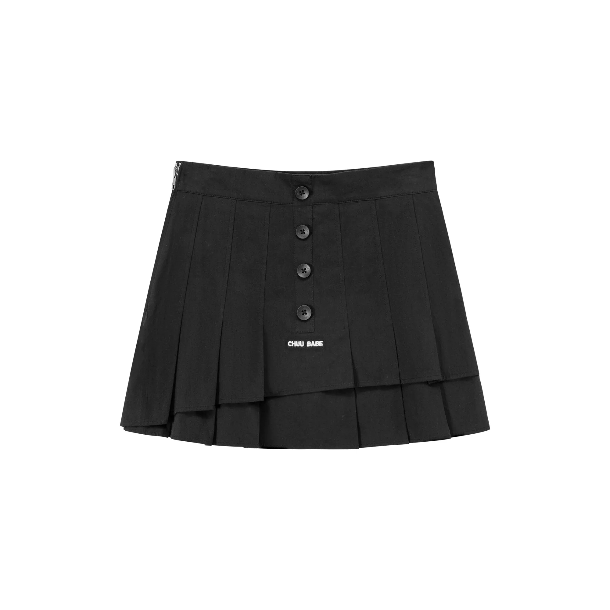 High Waisted Button Pleated Mini Skirt