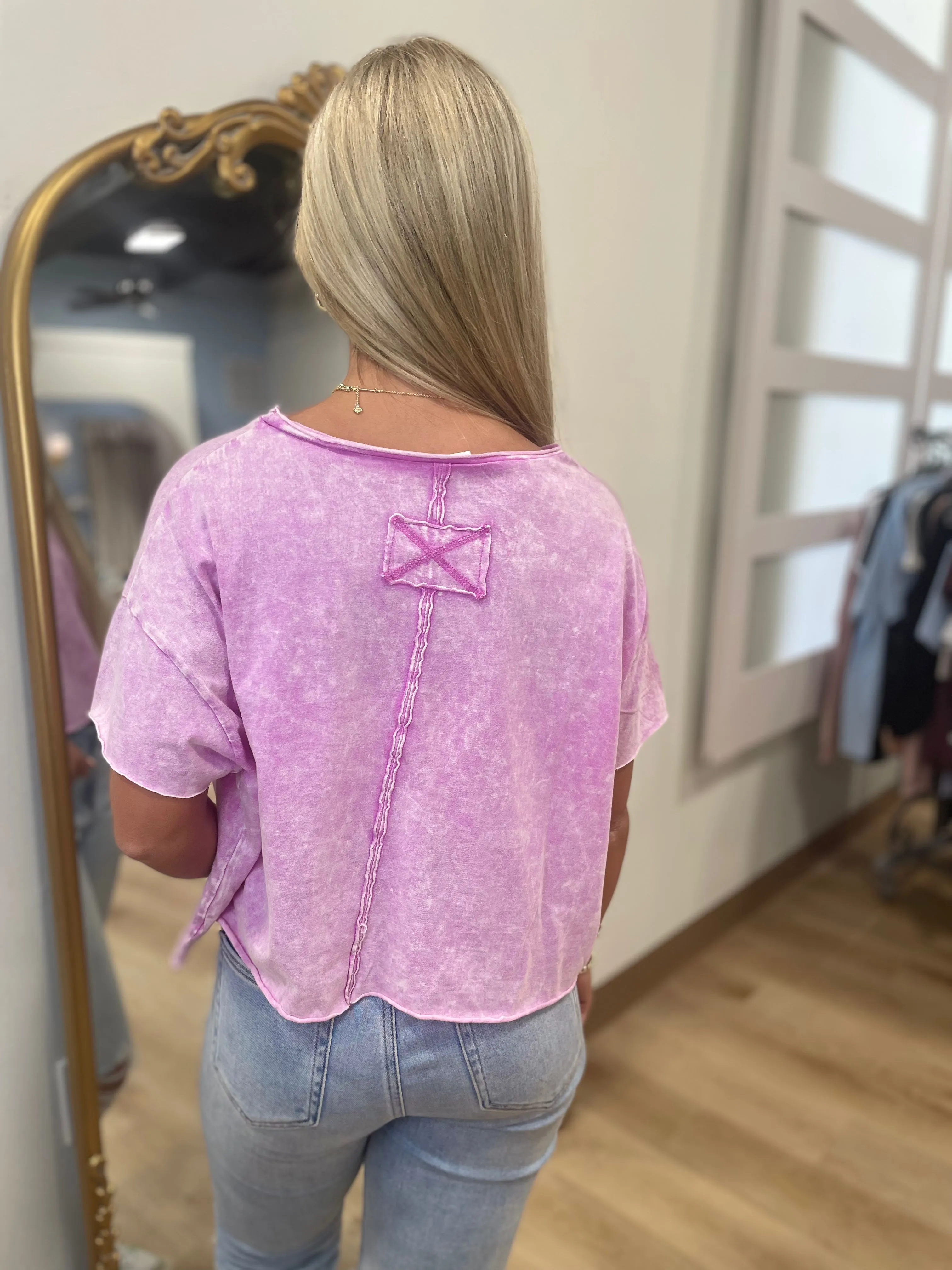 Keep It Casual Acid Wash Crop Tee Mauve