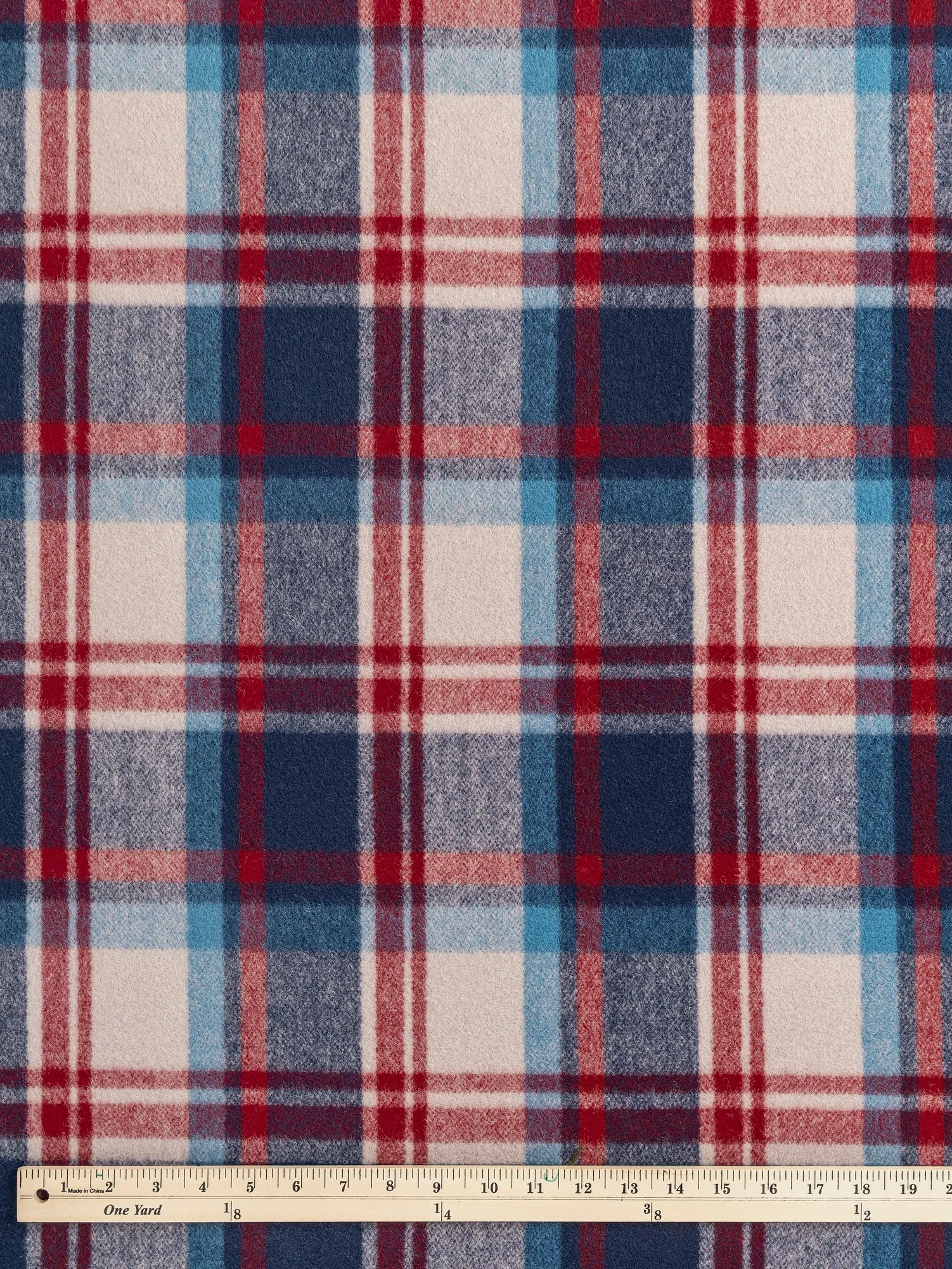 Large Plaid Melton Wool Blend Coating Deadstock - Blue   Red   Beige - Swatch