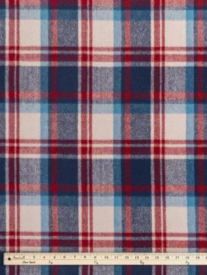 Large Plaid Melton Wool Blend Coating Deadstock - Blue   Red   Beige - Swatch