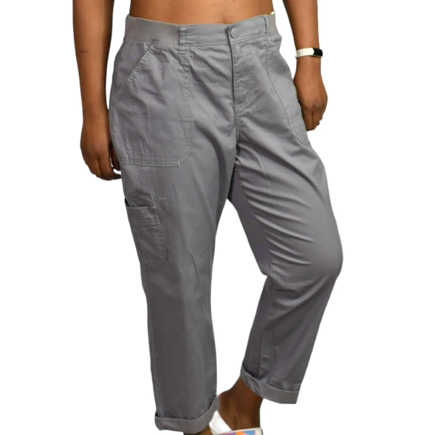 Lee Cargo Pants Relaxed Fit Cropped Cuffed Grey Straight Capri Mid Rise Size 12