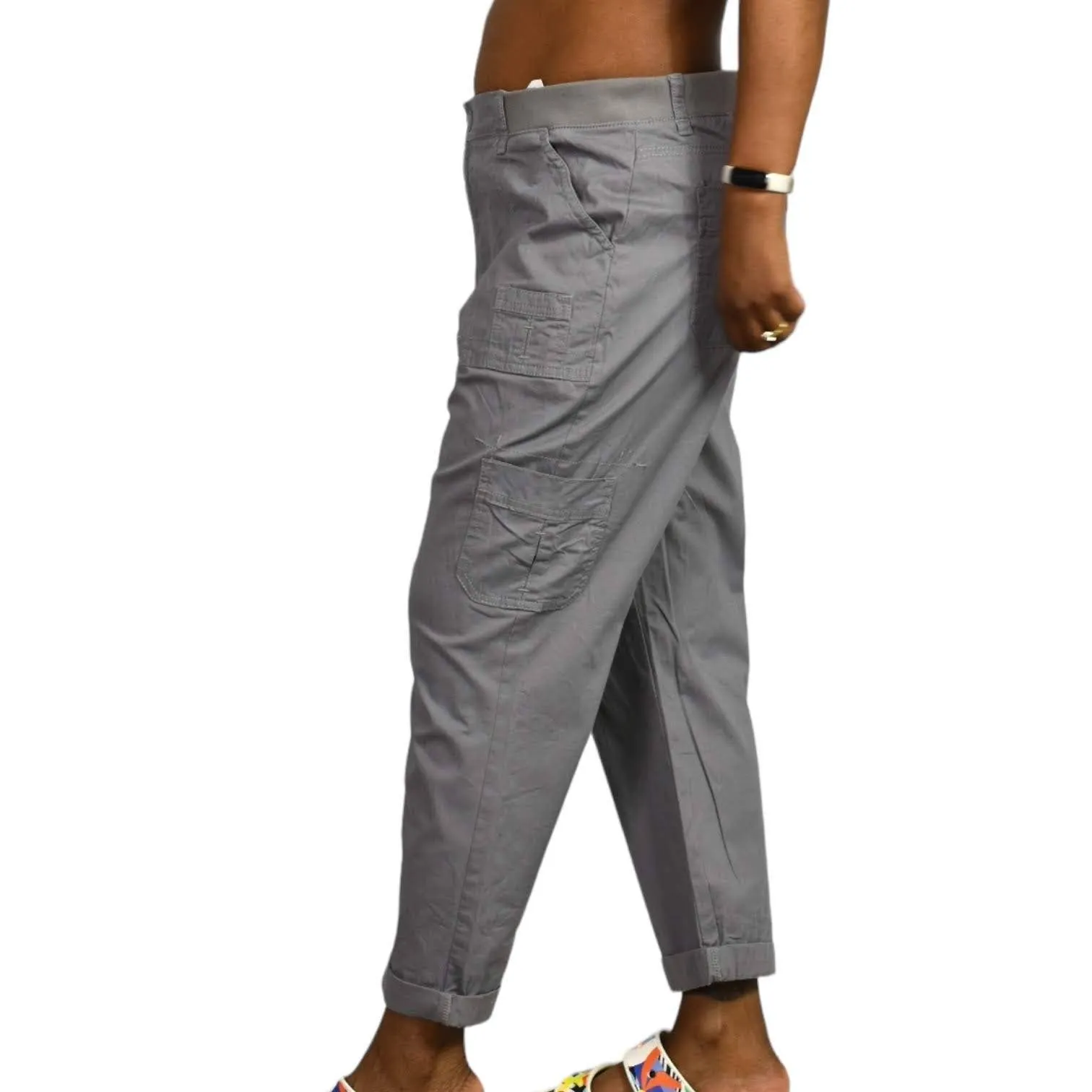 Lee Cargo Pants Relaxed Fit Cropped Cuffed Grey Straight Capri Mid Rise Size 12