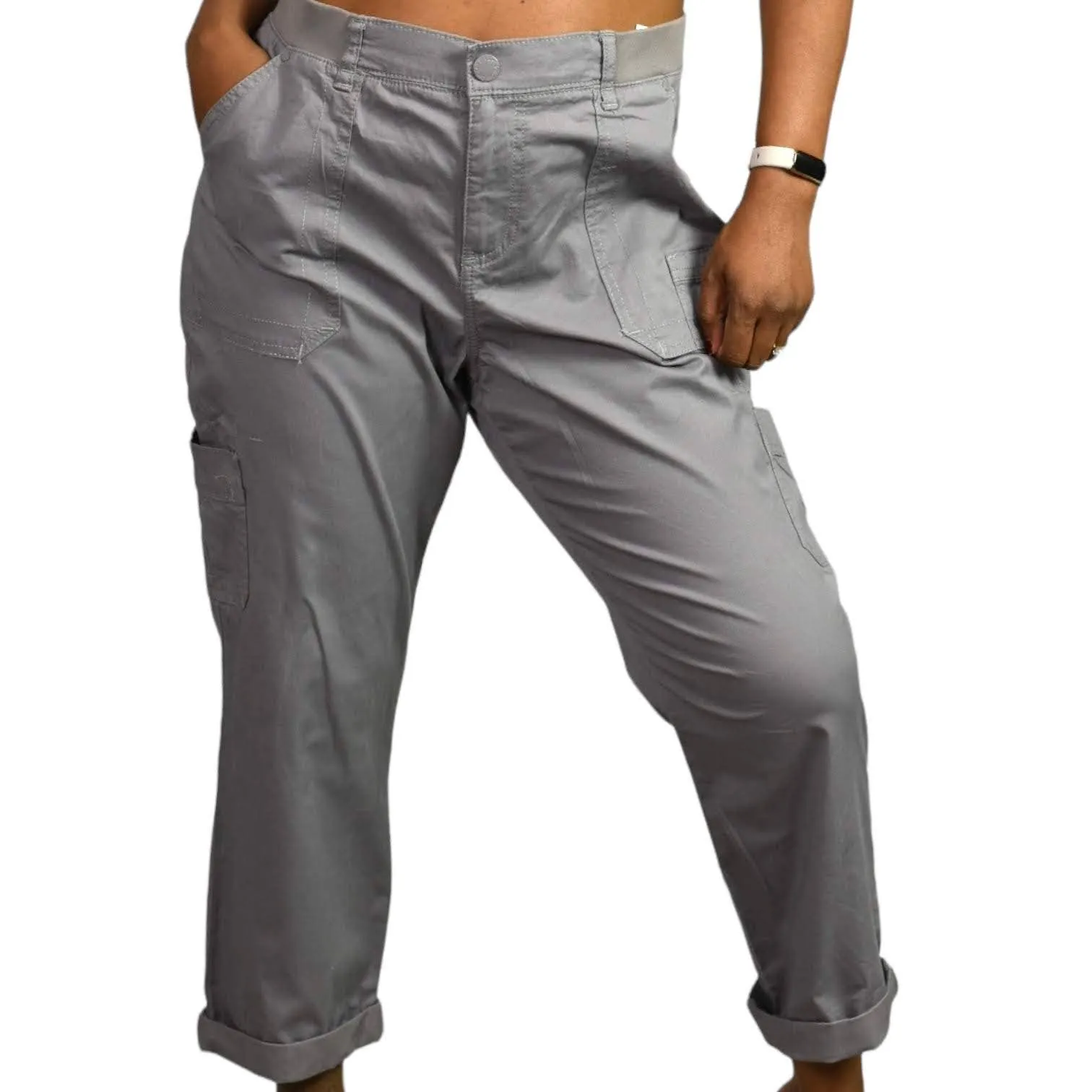 Lee Cargo Pants Relaxed Fit Cropped Cuffed Grey Straight Capri Mid Rise Size 12