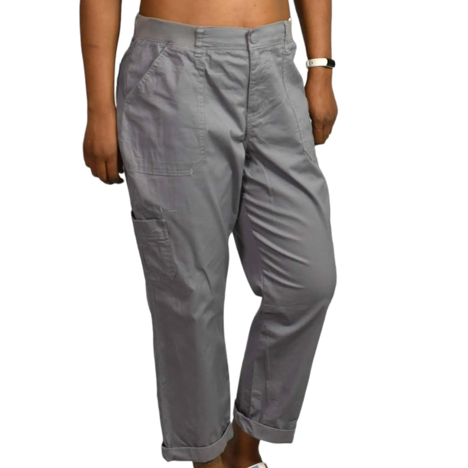 Lee Cargo Pants Relaxed Fit Cropped Cuffed Grey Straight Capri Mid Rise Size 12