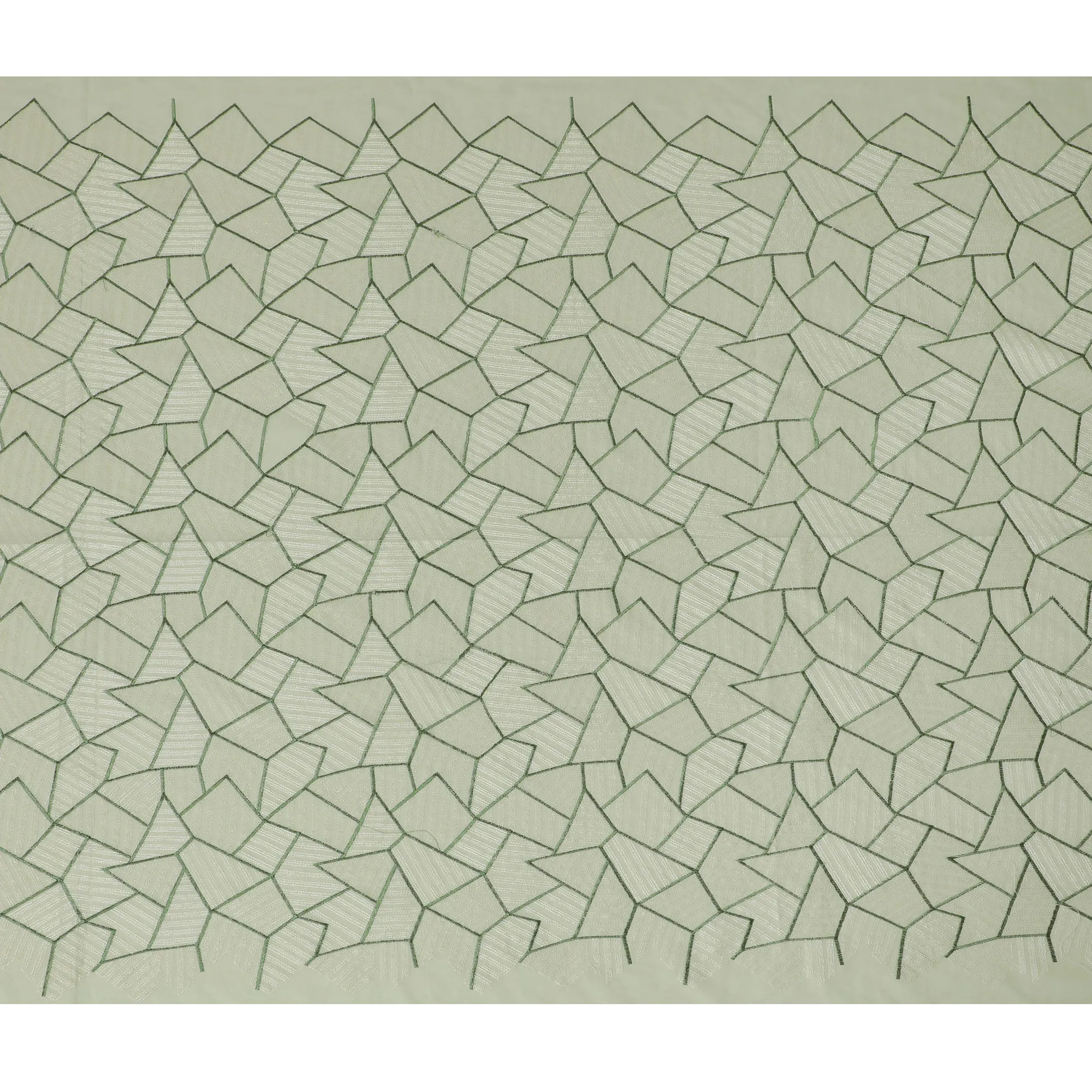 Light Green Cotton Voile Fabric with Geometric Embroidery, 110 cm Width-D20108