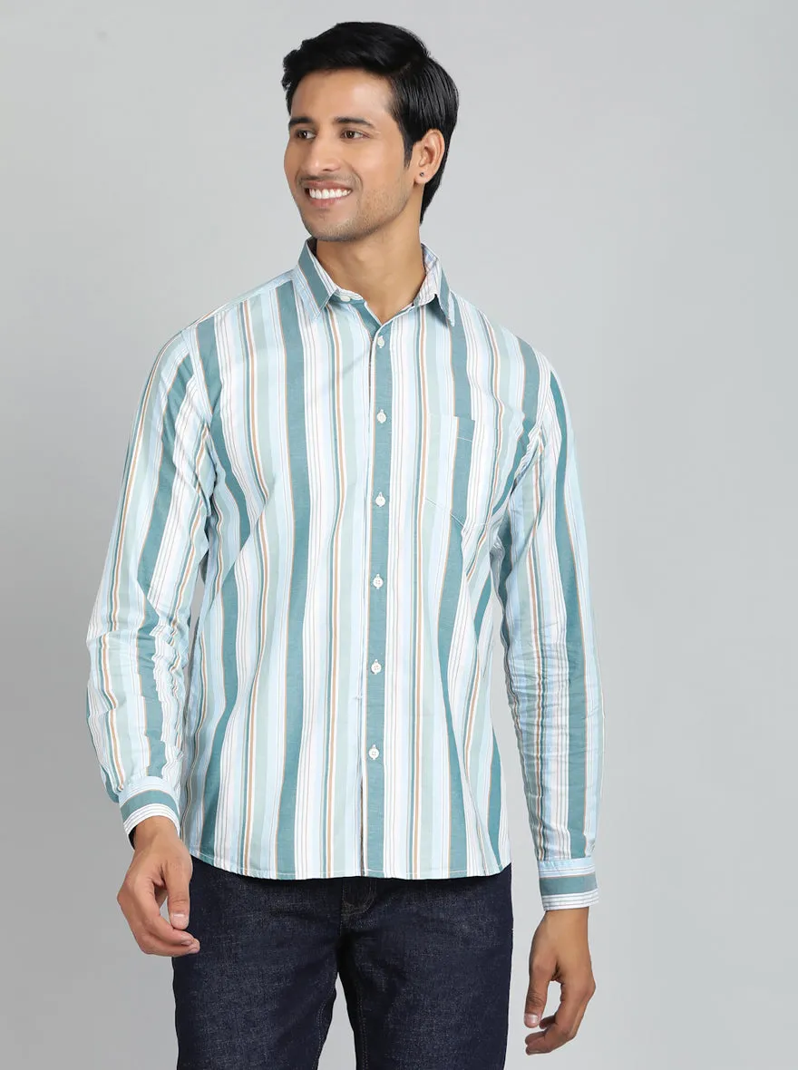 Light Green Striped Slim Fit Casual Shirt | JadeBlue