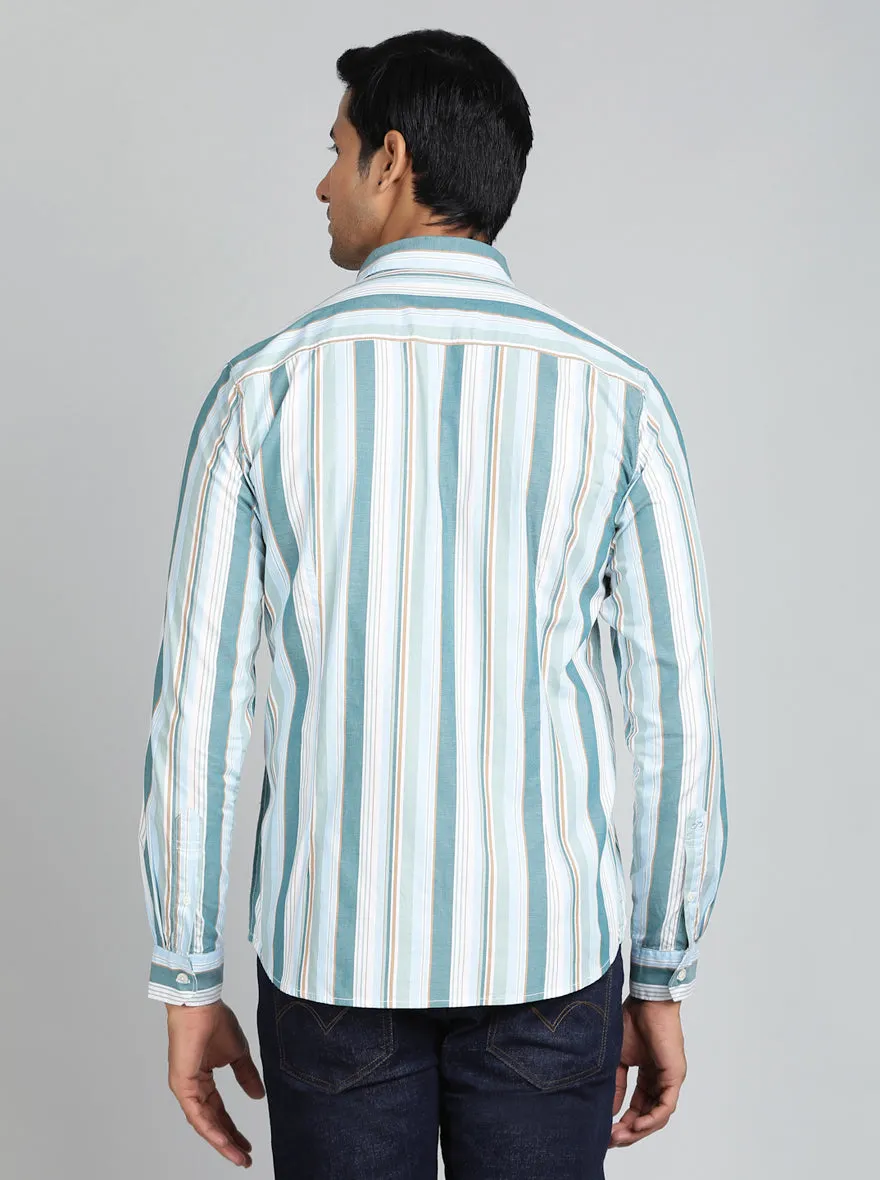 Light Green Striped Slim Fit Casual Shirt | JadeBlue